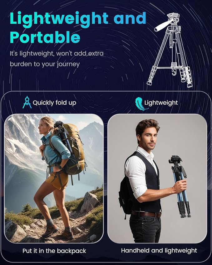 CAMBOFOTO 74"-Camera-Tripod, Navy Blue Professional Aluminum Heavy Duty Tripod Stand for Mirrorless Camera/DSLR/Cell Phone/Camcorder, with Holder and Travel Bag