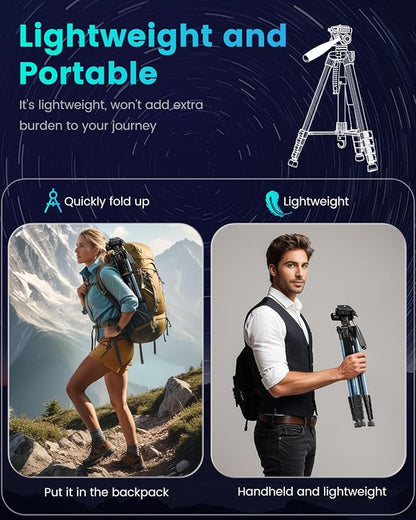 CAMBOFOTO 74"-Camera-Tripod, Navy Blue Professional Aluminum Heavy Duty Tripod Stand for Mirrorless Camera/DSLR/Cell Phone/Camcorder, with Holder and Travel Bag