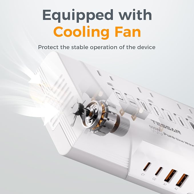 TESSAN 600W Pure Sine Wave 220V to 110V Voltage Converter | US to Europe, 4 USB Ports PD 35W QC 30W, EU/UK/AU/IT/India Plug Adaptor, Step Down Transformer, Universal Travel Adapter