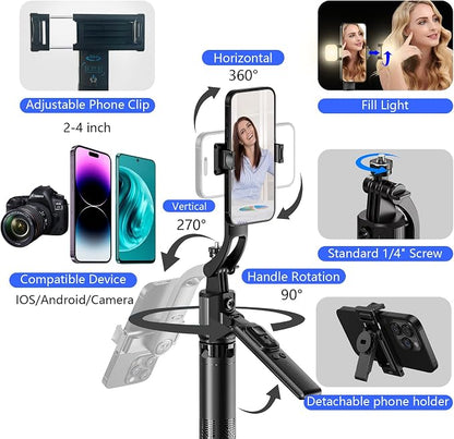 Auto Face Tracking Selfie Stick Tripod for iPhone with Light 360 Rotation 63" Phone Camera Tripod Stand Follows Your Movement with Remote for Content Creator Vlog Live Stream Video Recording