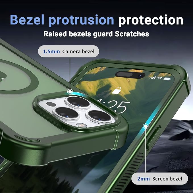 jaroco Magnetic for iPhone 15 Pro Max Case, [Compatible with MagSafe][Military Grade Drop Protection][Heavy Duty Protection][Non-Slip][Shockproof] 2-Layer Durable Bumper Phone Case 6.7''-Army Green