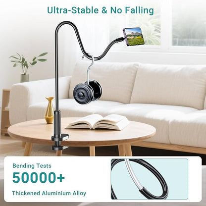 Gooseneck Phone Holder for Bed, Magnetic Cell Phone Stand for iPhone 16 15 14 13 12 Pro Max Plus Mini, Flexible Long Arm Mount 360 Adjustable for Desk Bedside Filming