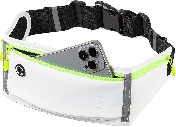 Running Belt, Slim Fanny Packs for Women Men, White Waist Pack Running Fanny Pack Phone Holder for Running Hiking Cycling Sports