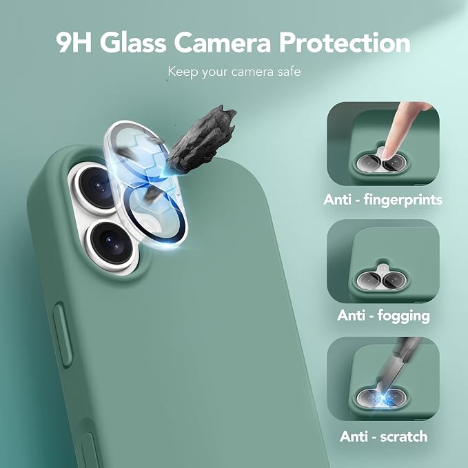 GONEZ Magnetic for iPhone 17 Case, Compatible with MagSafe, [Screen Protector + Camera Lens Protector], Liquid Silicone Anti-Scratch Shockproof Protective Phone Case 6.3 inch, Midnight Green