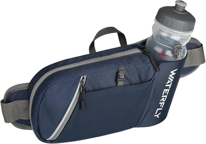 WATERFLY Fanny Pack Waist Bag: Hiking Water Bottle Holder with Strap Waist Pack for Women Men Hydration Hip Packs for Running Walking Traveling-Navy Blue