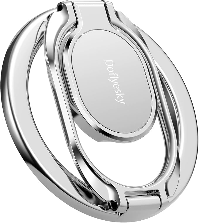 Magnetic Phone Grip Holder Kickstand, Gym Double Adjustable Finger Ring Grip and Stand, Compatible with PopSockets MagSafe Ring Removable for iPhone (Silver)