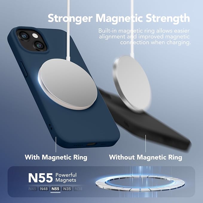 GONEZ Magnetic for iPhone 14 Case, Compatible with Magsafe, with Screen Protector + Camera Protector, Anti-Scratch Microfiber Lining, Liquid Silicone Shockproof Protective Phone Case, Dark Blue