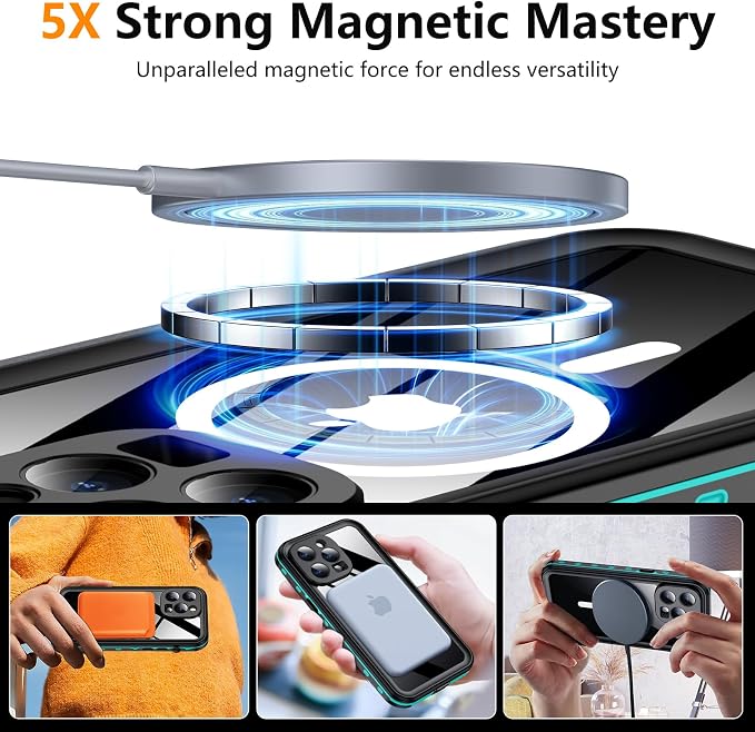 Temdan Magnetic for iPhone 14 Pro Case Waterproof [Compatible with MagSafe] [IP68 Underwater] [Built-in Camera Lens & Screen Protector] Full Body Shockproof Phone Case Blue