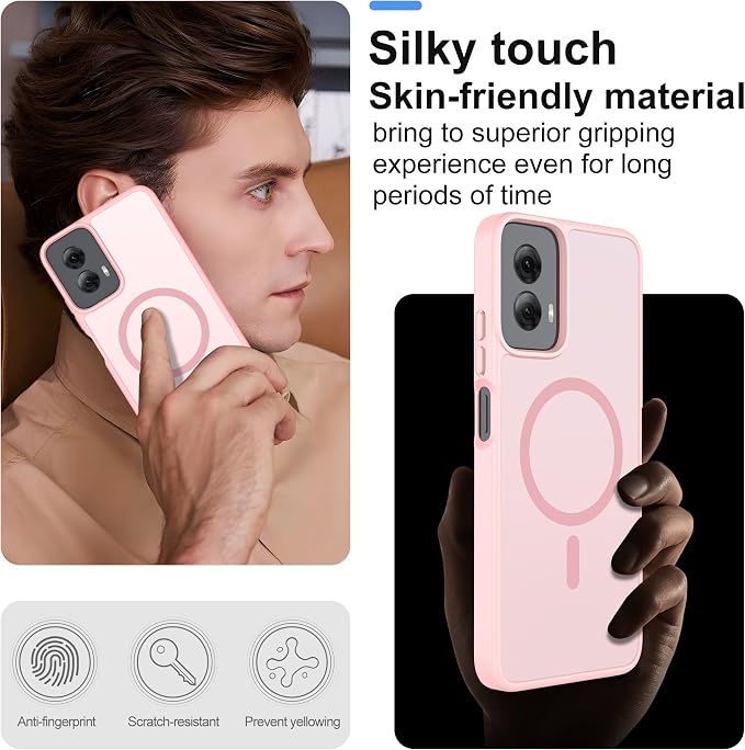 for Motorola Moto g Power 2024 Case [Compatible with Magsafe] Translucent Matte Magnetic Phone Case,Slim Thin Duty Shockproof Protection Cover with 2pc HD Screen Protector for Moto g Power 2024-Pink