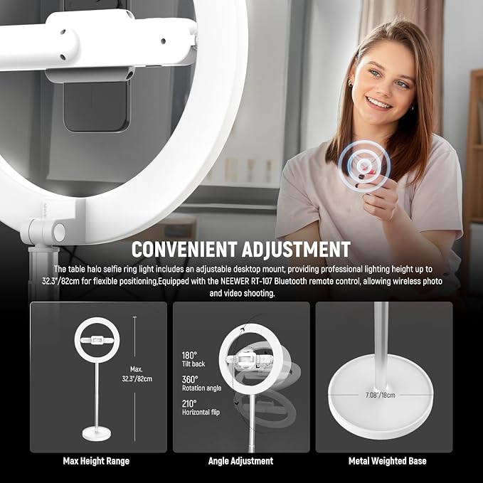 NEEWER Entry Level Version 10" 7W LED Selfie Ring Light with Desk Stand/Phone Holder/3 Modes, CRI85+ 3000mAh Rechargeable Video Conference Lighting for iPhone Streaming Video Recording Makeup, N17