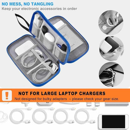 ZINMARK Portable Cable Organizer Case,Travel Pouch with Double-Layer Storage for Cables,Chargers,Earbuds & Phone,Black Blue– Small Size
