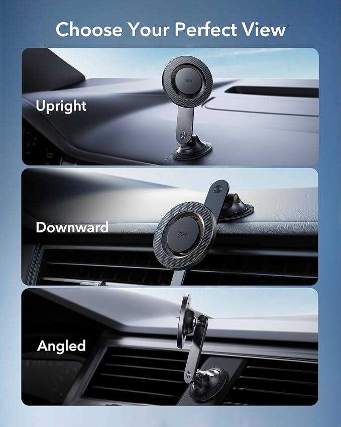 ESR for MagSafe Car Mount, Upgraded Dashboard Magnetic Phone Holder for Car, 360° Rotation, Car Phone Holder Mount for iPhone 17/16/16e/15/14/13/12, S25, Pixel 10, Strong Magnets(with 2 Metal Rings)