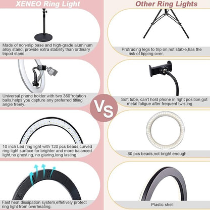 10" Desktop Selfie Ring Light with Stand and Phone Holder for iPhone Android, 3 Light Modes Dimmable LED Ringlight for YouTube/Video Shooting/Streaming/Makeup with Remote Shutter