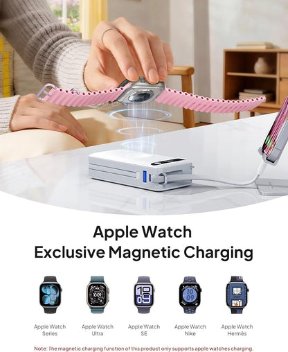 2026 Latest Nano 5-in-1 Portable Charger for iPhone & Apple Watch, 10,000mAh Portable Charger with Built-in AC Wall Plug and Cables, 22.5W Fast Charging USB C Power Bank Travel Essentials Battery Pack