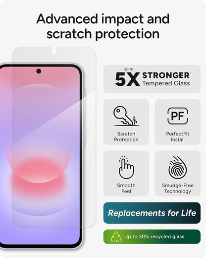 ZAGG Glass Elite Samsung Galaxy A37 5G Screen Protector - 5x Stronger Tempered Glass, Fingerprint Scanner Compatible, 30% Recycled Glass, InvisibleShield, Easy Install PerfectFit