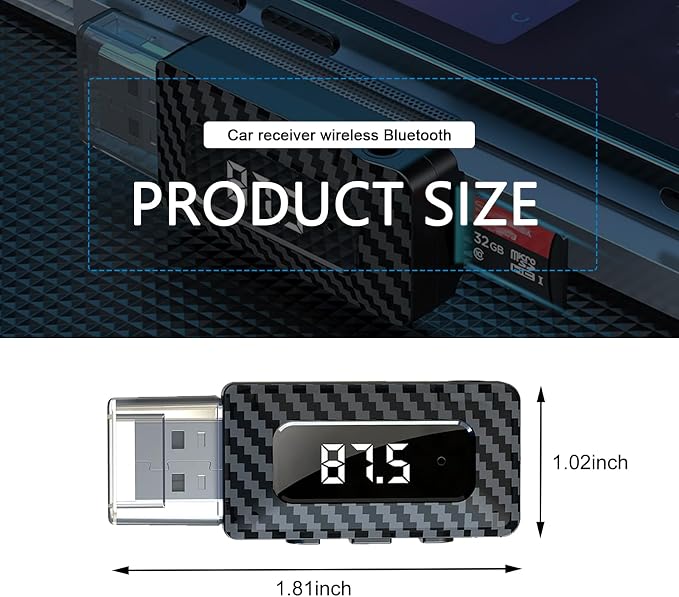 USB Bluetooth Receiver for Car, Bluetooth 5.3 Wireless Audio Adapter, USB Power Supply 3.5mm Aux Jack Adapter, FM+AUX Transmitting Signal Receiver, for Car Stereo Sound Home Stereo, PC (Black)