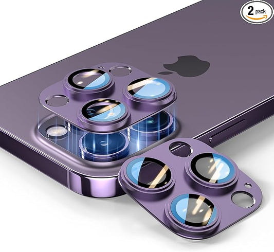 for iPhone 14/15/16 Pro & Pro Max Camera Lens Protector [2 Pack], Step Tempered Glass with Metal Alloy Frame, for iPhone 14 pro max Camera Lens Protector, Ultra Clear Photography, Purple