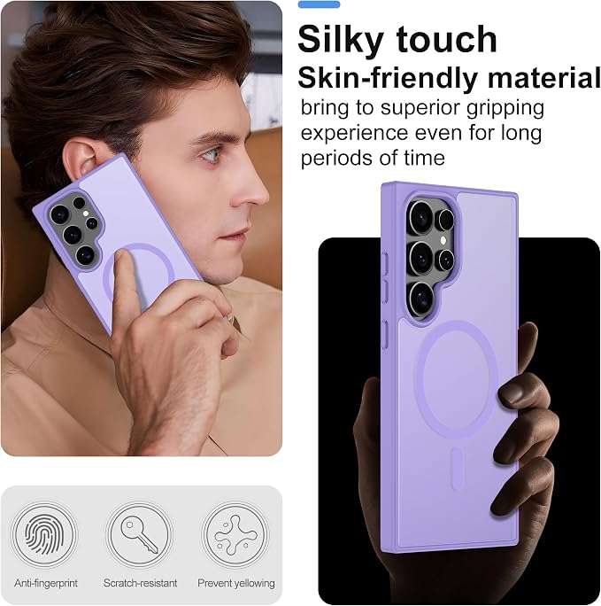 For Samsung Galaxy S24 Ultra Case [Compatible with Magsafe] Translucent Matte Magnetic Phone Case,Slim Thin Duty Shockproof Protection Cover with 2pc Screen Protector for S24 Ultra-Light purple