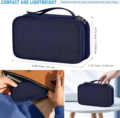 ZINMARK Portable Cable Organizer Case,Travel Pouch with Double-Layer Storage for Cables,Chargers,Earbuds & Phone,Dark Blue