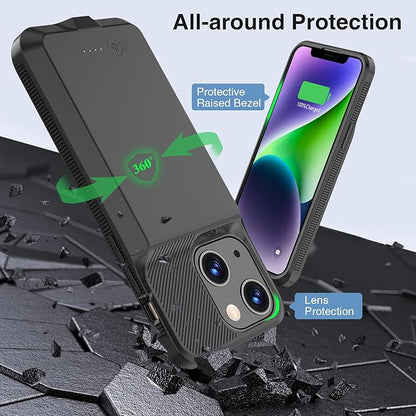 GIN FOXI Battery Case for iPhone 13/13 Pro/14/14 Pro, Charging Case Real 7000mAh Rechargeable Charger Cover Anti-Fall Protection Ultra-Slim Extended Battery Pack Juice Box, 6.1" Black