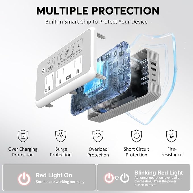 Mapambo 2000W 220V to 110V Converter for Hair Dryer, Voltage Converter US to Europe, Converter for European Travel with Type G C I L, Universal Travel Adapter with 2 USB-C 2 USB-A (Gray)