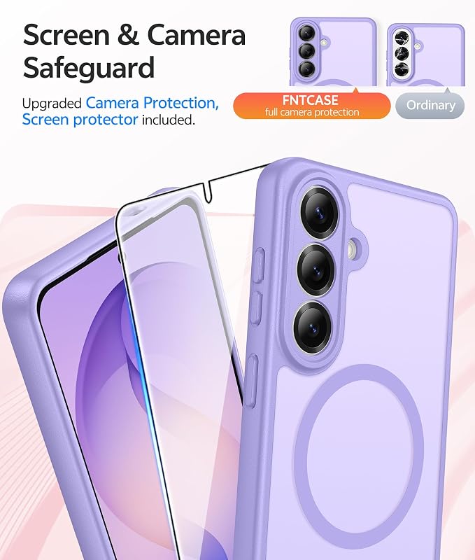 FNTCASE for Samsung Galaxy S26+ Plus Case: [Fit for Magsafe] [Full Camera Protection + Screen Protector] Translucent Matte Military Grade - Shockproof Protective Phone Cover for S26 Plus - Purple