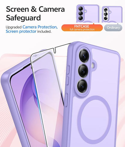 FNTCASE for Samsung Galaxy S26+ Plus Case: [Fit for Magsafe] [Full Camera Protection + Screen Protector] Translucent Matte Military Grade - Shockproof Protective Phone Cover for S26 Plus - Purple