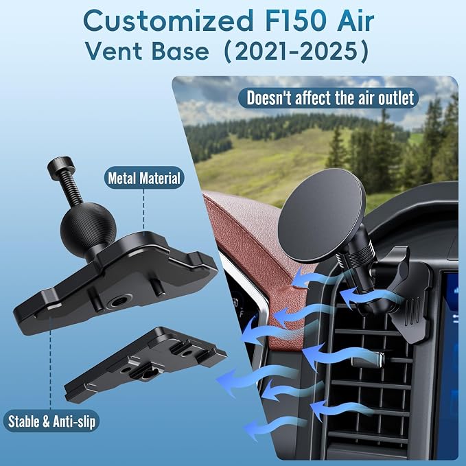Car Vent Magnetic Phone Mount Compatible with 2021-2025 Ford F-150, 2022-2024 F-150 Lightning XL & PRO,2023-2025 Ford Super Duty, Metal Cell Phone Holder Cradles Bracket Stand for All Smartphones