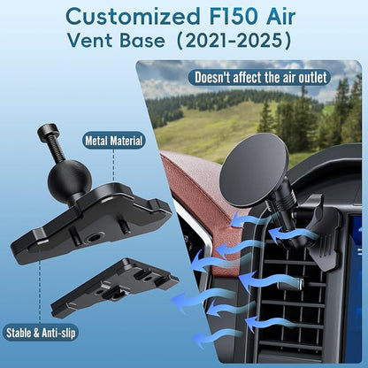 Car Vent Magnetic Phone Mount Compatible with 2021-2025 Ford F-150, 2022-2024 F-150 Lightning XL & PRO,2023-2025 Ford Super Duty, Metal Cell Phone Holder Cradles Bracket Stand for All Smartphones