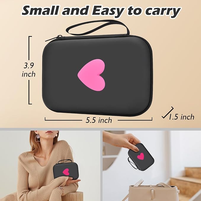 CameCosy DIY Phone Charger Case Storage Sets Cable Protector USB-C Earphone Wire Saver with Hot Pink Love Travel Storage Bag, Cute Cable Charger Protector Cord Organizer for iPhone (Black Love Heart)