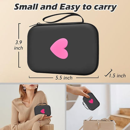 CameCosy DIY Phone Charger Case Storage Sets Cable Protector USB-C Earphone Wire Saver with Hot Pink Love Travel Storage Bag, Cute Cable Charger Protector Cord Organizer for iPhone (Black Love Heart)
