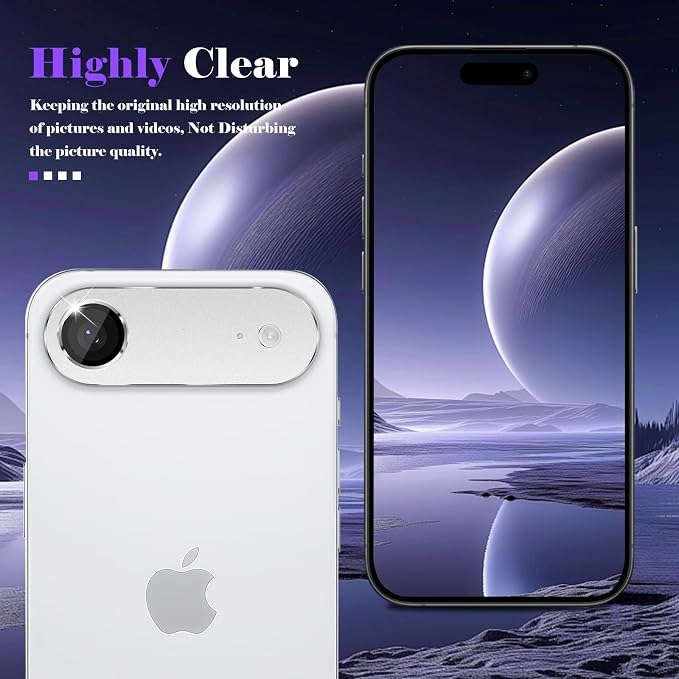 Camera Lens Protector for iPhone Air (iPhone 17 Air) Camera Lens Protector [Strong Adsorption] [Not Easy to Break] Metal Tempered Glass Rear Camera Screen Cover - Silver