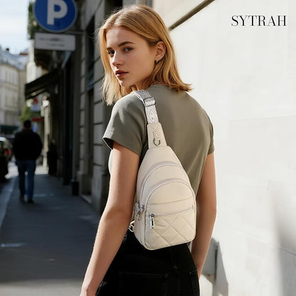 SYTRAH Sling Bag for Women, Anti-Theft RFID Crossbody Bag Nylon Sling Purse for Travel, Puffy Small backpack for Daily Hiking Sports White