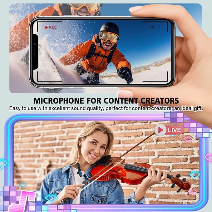 Mini Microphone,3 in 1 Wireless Lavalier Microphones for iPhone/iPad/Android/Camera(Lightning/USB/3.5 mm Jack),2 LED Display Bluetooth Microphone Mute/Noise for Video Recording Vlog,Youtube, Tiktok