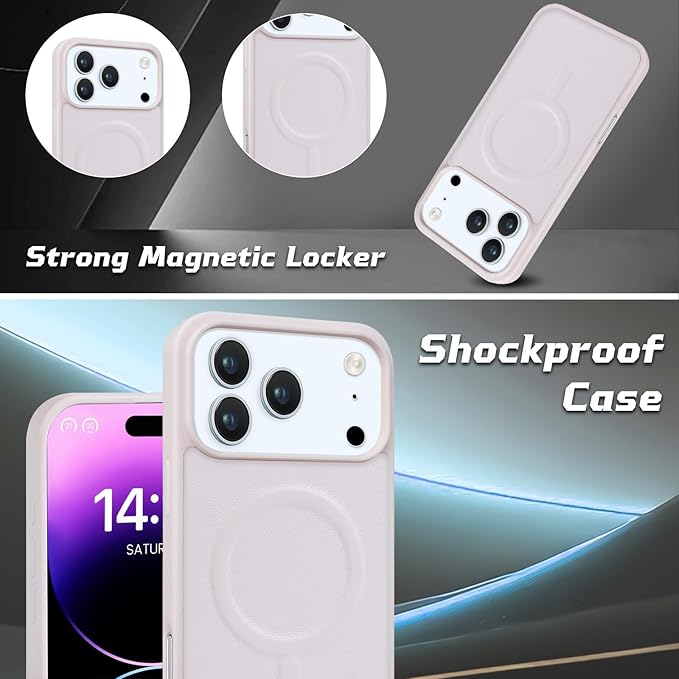 Lacass for iPhone 17 Pro Detachable Crossbody Wallet Case, Compatible with MagSafe Magnetic 2 in 1 RFID Blocking PU Leather Wallet Cover Card Holder Zipper Make Up Mirror (White)