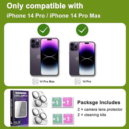 2-Pack Shatterproof Camera Lens Protector for iPhone 14 Pro/14 Pro Max |AR Tempered Glass Strong Adsorption Metal Camera Cover Screen(Silvery)