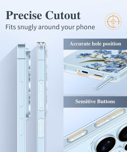 GVIEWIN for Samsung Galaxy S26 Ultra Case, Clear Floral Slim Shockproof Protective Women Phone Case, Non-Yellowing, with Screen Protector & Camera Lens Protector for S26 Ultra 6.9", Aconite/Blue