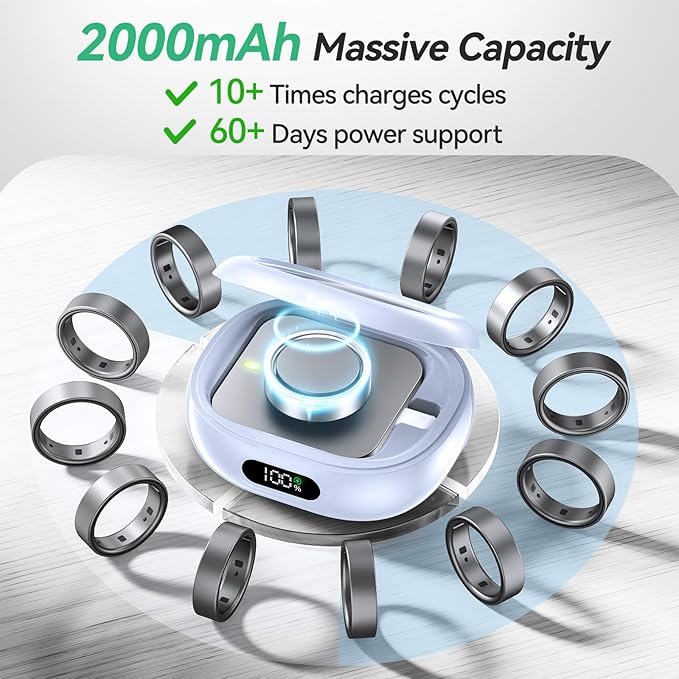 Tensea Portable Charging Case Compatible with Oura Ring Gen 4 & Gen 3, 2000mAh Wireless Power Station, Universal Fit, 30-Day Runtime Charger Accessories (Official Charger NOT Included)