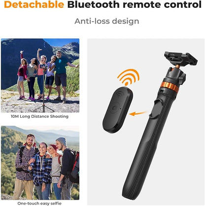 K&F CONCEPT 62'' Phone Selfie Stick Tripod, 2-in-1 Extendable Cell Phone Tripod Stand with Remote, 360° Ball Head Camera Tripod Compatible with DJI Osmo Pocket3 Action 6/5Pro GoPro 13/12 iPhone.