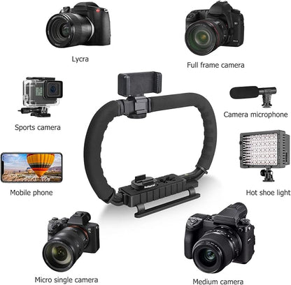 3-Shoe DSLR/Mirrorless/Action Camera Camcorder Phone Stabilizer Expansion Cage Mount Moviemaking Holder Rig YouTube Tiktok Vlogging Video Kit Compatible with GoPro Canon Nikon Sony iPhone Android