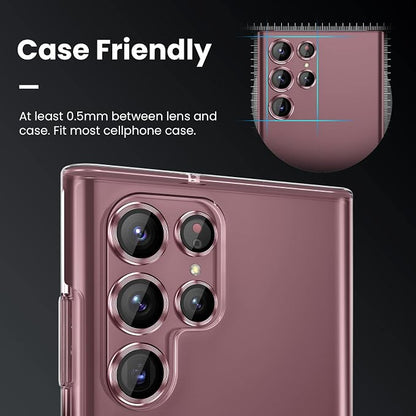 Tensea [3+2PCS for Samsung Galaxy S22 Ultra Camera Lens Protector, 9H Tempered Glass Camera Cover Screen Protector Metal Individual Ring, S22 Ultra 5G 2022 [Installation Tray][Removal tool]-Burgundy