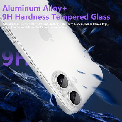 Camera Lens Protector for iPhone 17, Bling Glitter Camera Cover with 9H Tempered Glass Metal Ring, Anti-Scratch Lens Protector for iPhone 17 (Glitter - Silver)
