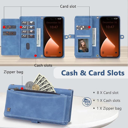 Wallet Case for iPhone 15 Pro with Card Holder/Crossbody Wallet/Strap| RFID Blocking | Magnetic | Kickstand | Detachable | PU Leather Phone Case for iPhone 15 Pro,6.1 in,Sky Blue