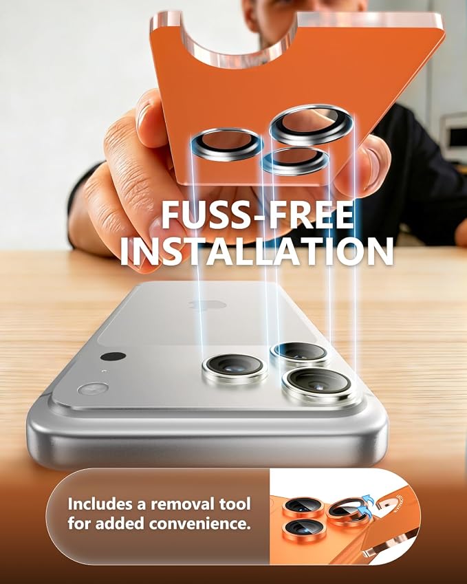 EZ-GLAZ-Camera Lens Protector for iPhone 17/16/15/14 Pro & Pro Max Series, with Aerospace-Grade Aluminum Alloy Ring, 1:1 Invisible Fit & Ultra-Clear, Military-Grade 9H+ Glass, Silver