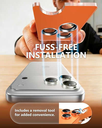 EZ-GLAZ-Camera Lens Protector for iPhone 17/16/15/14 Pro & Pro Max Series, with Aerospace-Grade Aluminum Alloy Ring, 1:1 Invisible Fit & Ultra-Clear, Military-Grade 9H+ Glass, Silver