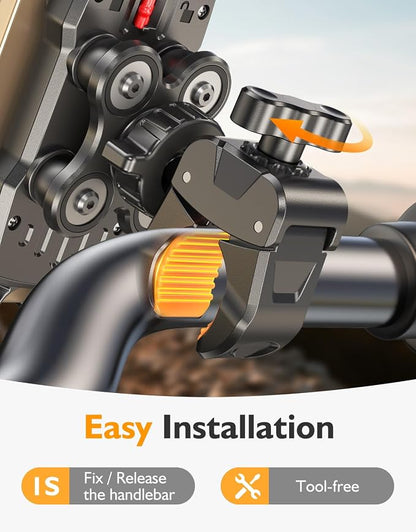 Bike Phone Holder, [Vibration Damper] [Tool-Free] Motorcycle Phone Mount, [Silicone Cushion] Handlebar Mount with Security Lock Compatible with iPhone, Samsung and 4.7-6.9'' Devices