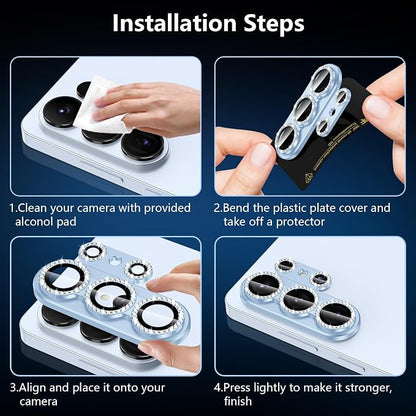 for Samsung Galaxy S26 Ultra Camera Lens Protector, Electroplated Matte Back with 9H Tempered Glass Lens Protector, [Strong Adsorption] [Case-Friendly] Metal Ring HD Lens Cover, Blue Diamond