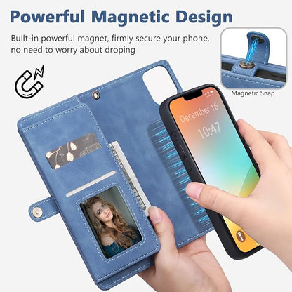 Wallet Case for iPhone 13 Pro with Card Holder/Crossbody Wallet/Strap| RFID Blocking | Magnetic | Kickstand | Detachable | PU Leather Phone Case for iPhone 13 Pro,6.1 in,Sky Blue