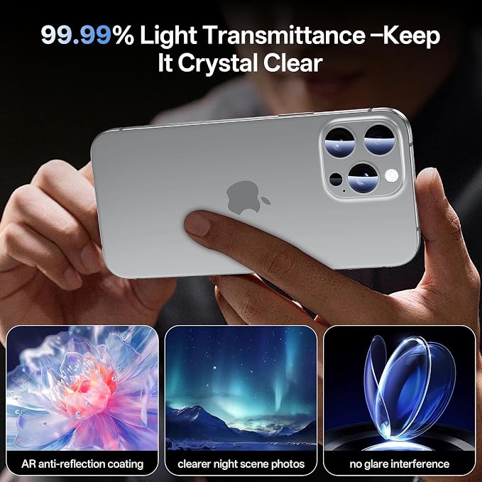 Camera Lens Protector for iPhone 16 Pro Max/iPhone 16 Pro-Single Piece,Ultra Thin Aluminum Alloy Frame,9H Dual-Strength Glass with 99% AR Light Transmittance,Case Friendly,Grey Titanium