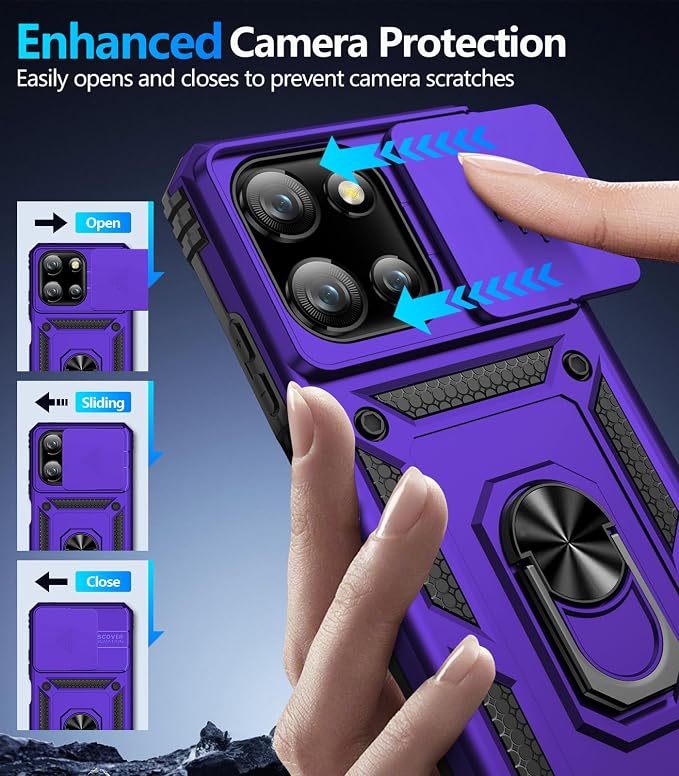 Taisairu for Motorola Moto G 2025/G 2026/G Play 2026 Case with Screen Protector & Slide Camera Lens Cover, Built-in Ring Stand Case for Moto G 2026/G 2025/G Play 2026 (Purple)